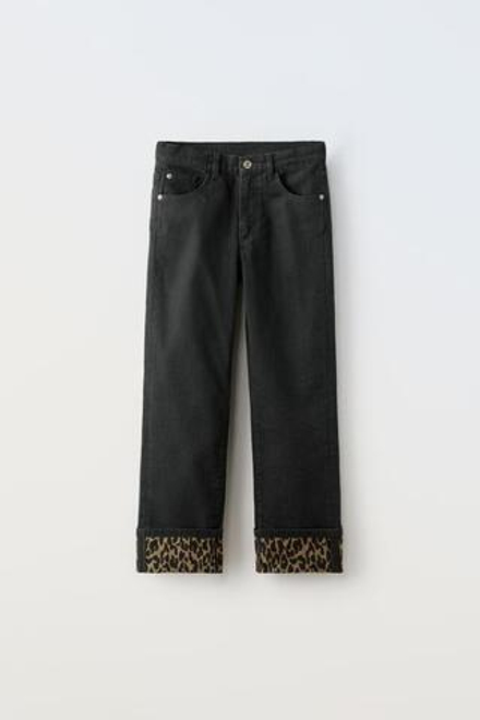 ZARA ДЖИНСЫ ПРЯМОГО КРОЯ С АНИМАЛИСТИЧЕСКИМ ПРИНТОМ, ЧЕРНЫЙ