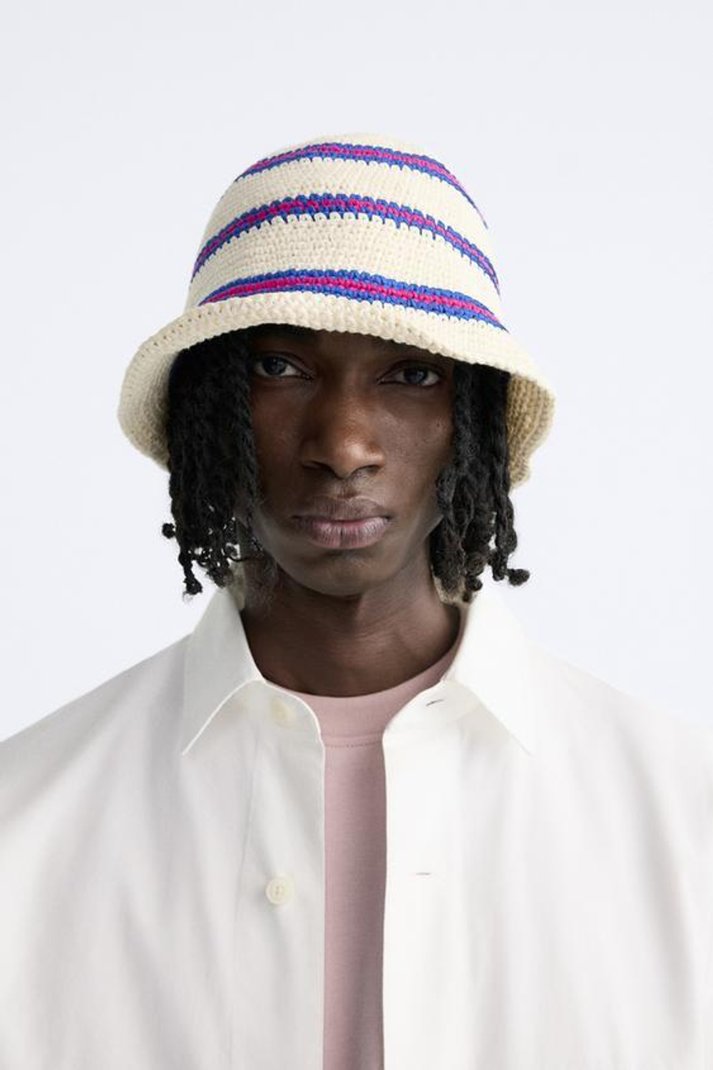 ZARA ШЛЯПА ИЗ КРУЖЕВА КРОШЕ В ПОЛОСКУ, ЭКРЮ