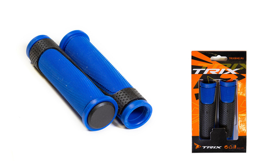 Грипсы TRIX, резиновые, 130мм, 2-х компонентные, с заглушками руля, черно-синие