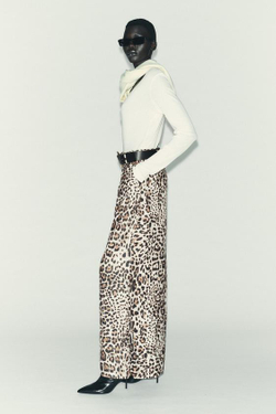 ZARA ШИРОКИЕ БРЮКИ ИЗ АТЛАСА С РЕМНЕМ, ЛЕОПАРДОВЫЙ