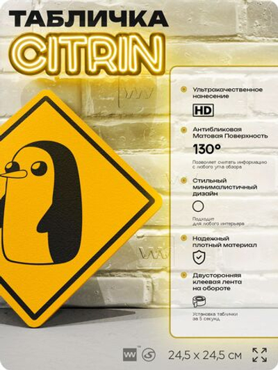 Табличка декоративная "Пингвин Гюнтер, Время приключений" на дверь и стену, прикольная штука в подарок фанату, декоративный знак, 24,5х24,5 см, пластиковая, Айдентика Технолоджи