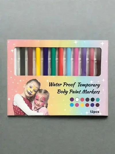 Набор цветных водостойких маркеров для тела 12 штук с трафаретами для тату