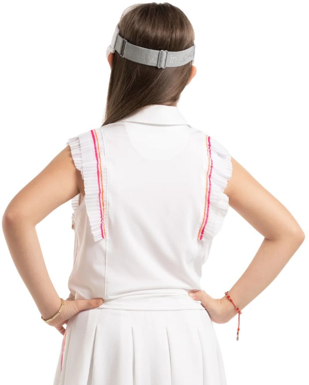 Футболка для девочки теннисная Lucky in Love Girls Shockin' Classic Stripes Tie Polo - белый