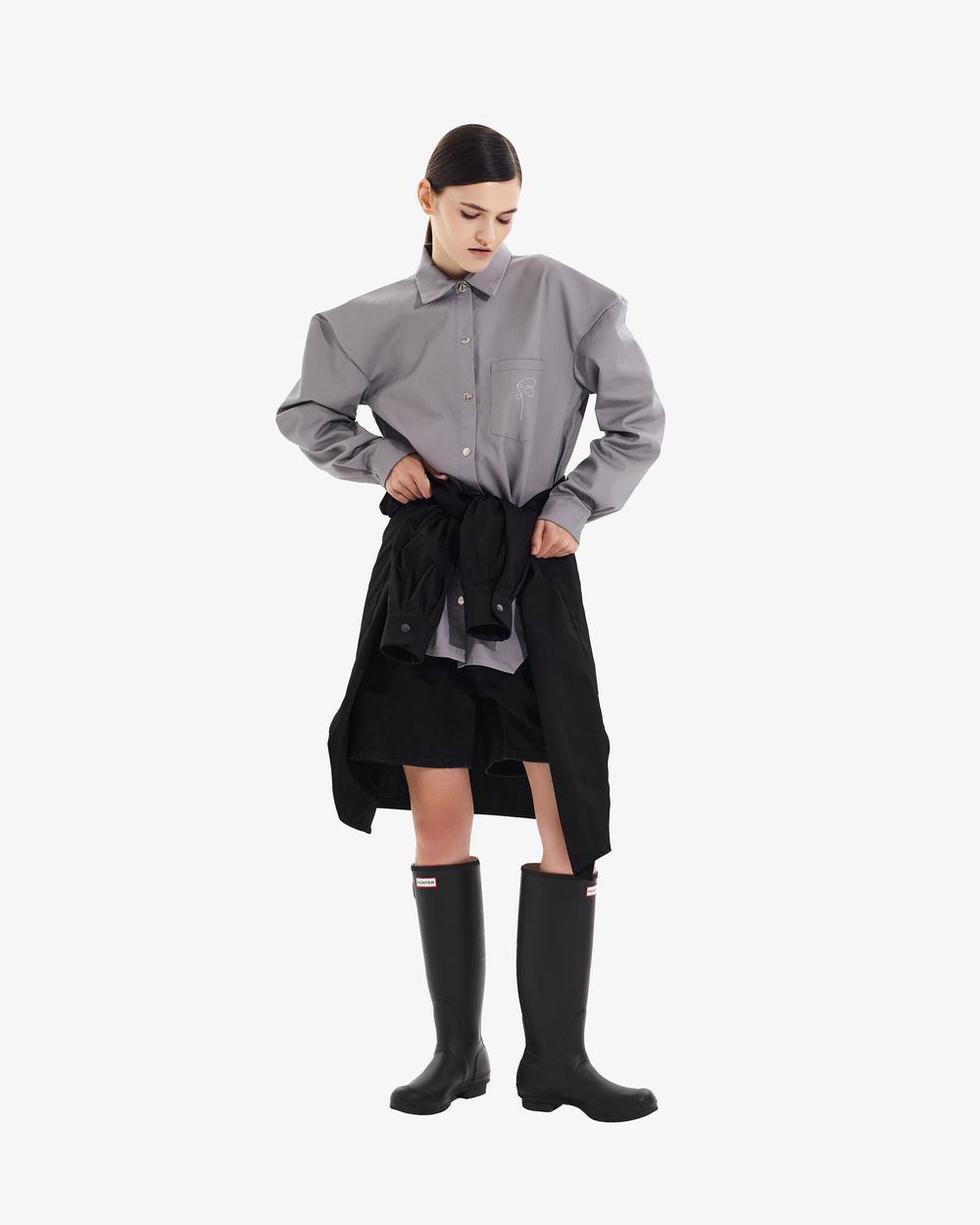 Рубашка Borozna c вышивкой ниточка серая