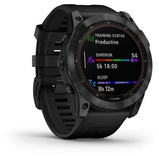 Умные часы Garmin Fenix 7X Sapphire Solar титановый черный DLC с силиконовым ремешком