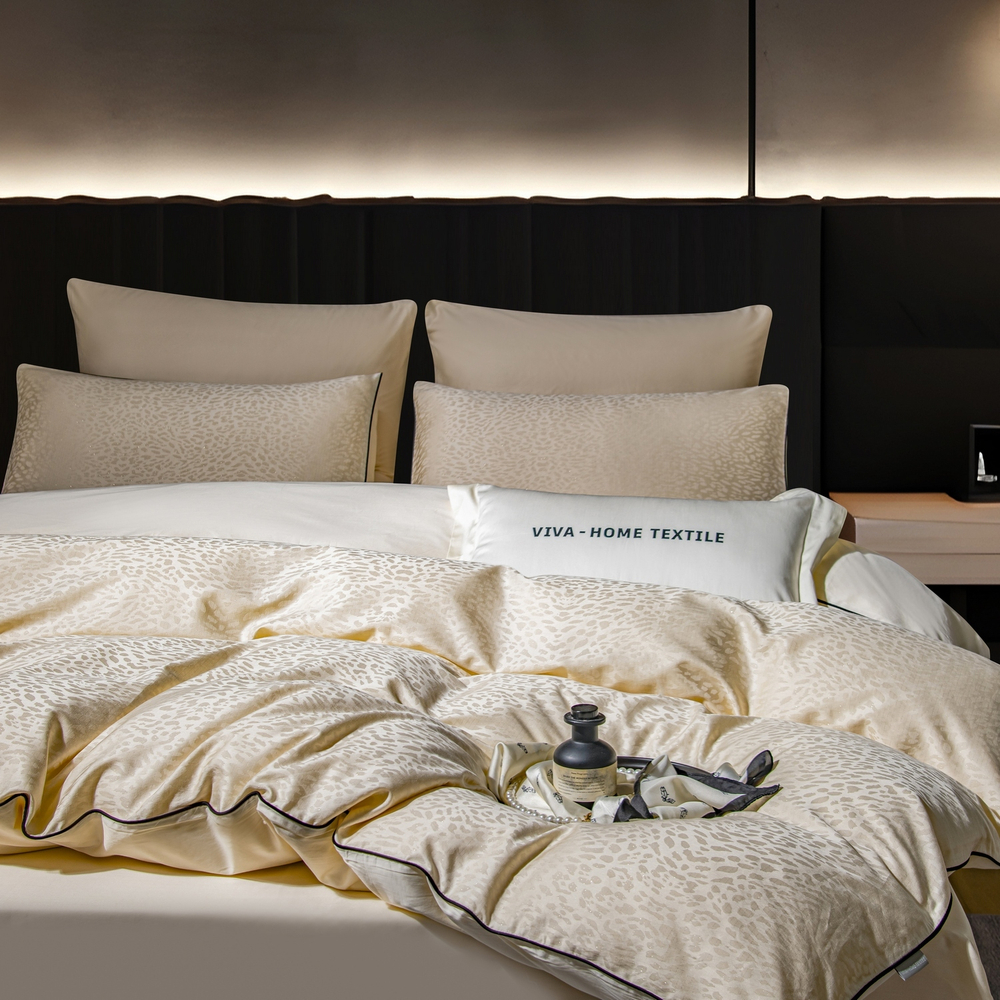 КПБ на резинке Сатин-Жаккард Тессоро MTR006, Евро, 4 наволочки, простынь 140*200*30