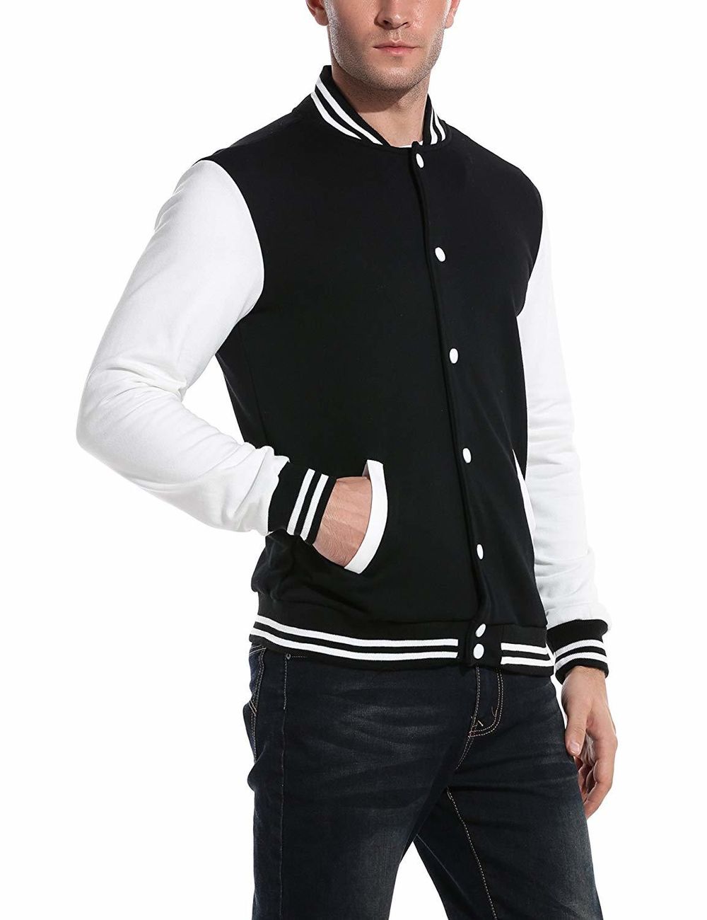 Бомбер черный с белым мужской фото спереди