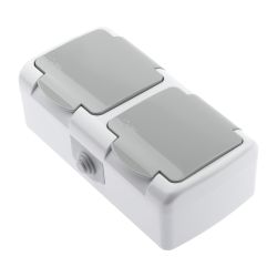 Розетка Intro Atlantic 5-203-03 двойная с заземлением 2х2P+E Schuko 16А-250В IP54 ОУ серый | Intro