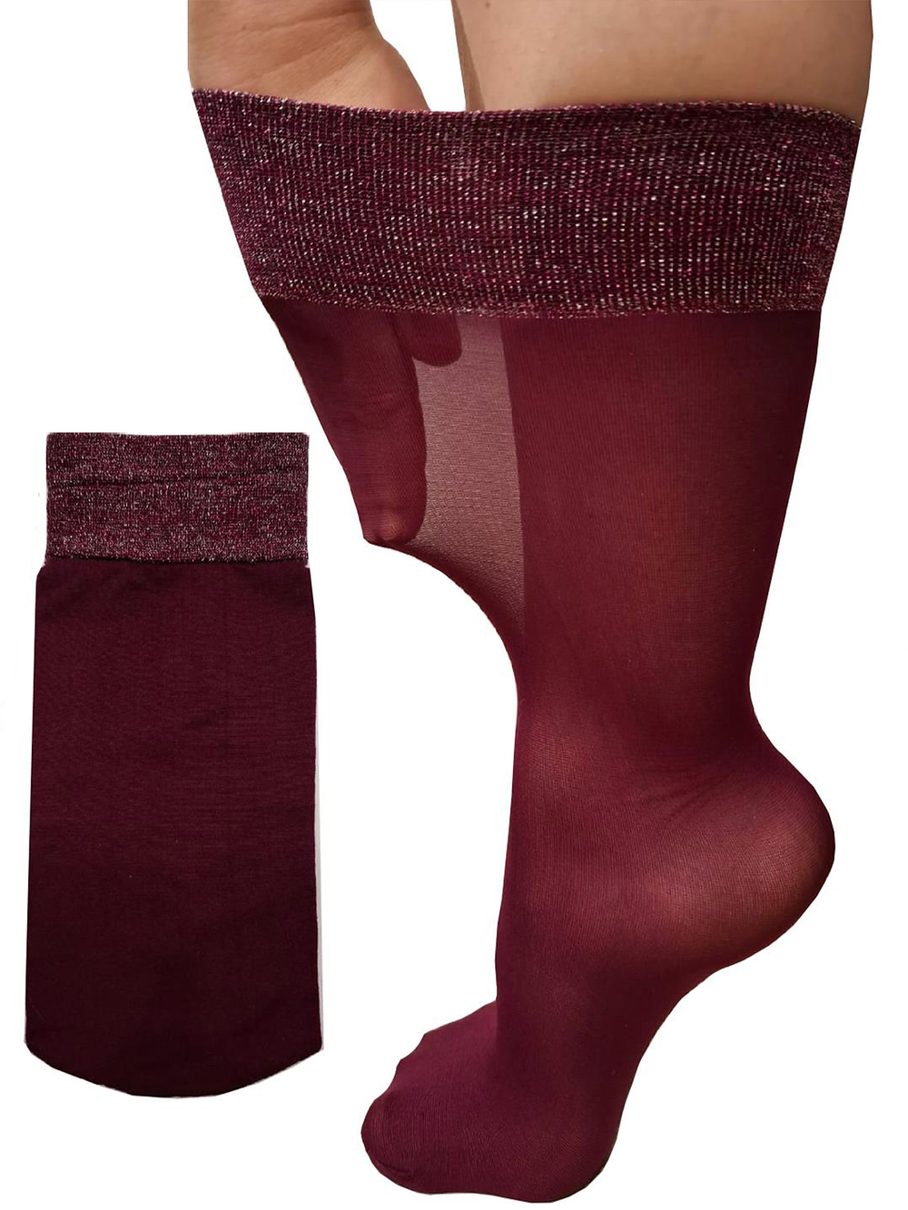 Носки 60 DEN с люрексом бордо/бордо