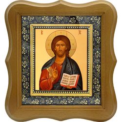 Спас Вседержитель с открытым Евангелием. Икона на холсте.