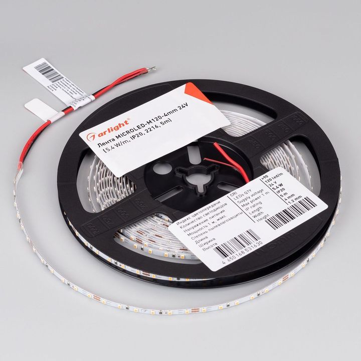 Светодиодная лента Arlight 4W/m 120Led/m 2216SMD холодный белый 5M MICROLED-M120-4mm 24V Cool 8K 040607