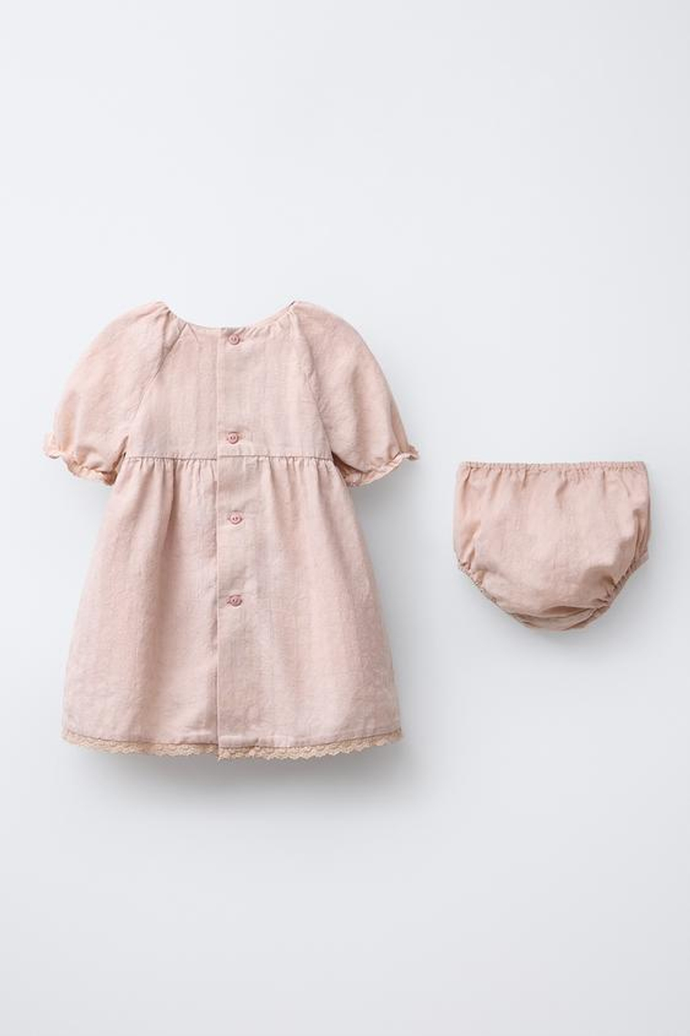 ZARA ПЛАТЬЕ И ТРУСИКИ С КРУЖЕВОМ, ПУДРОВО-РОЗОВЫЙ