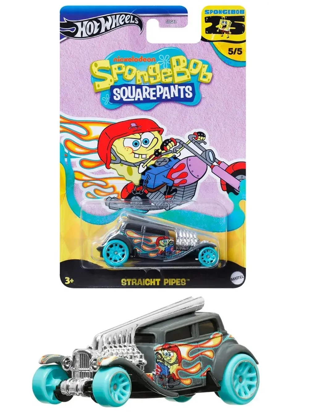 Машинка Хот Вилс Spongebob Straight Pipes GDG83 HRV56