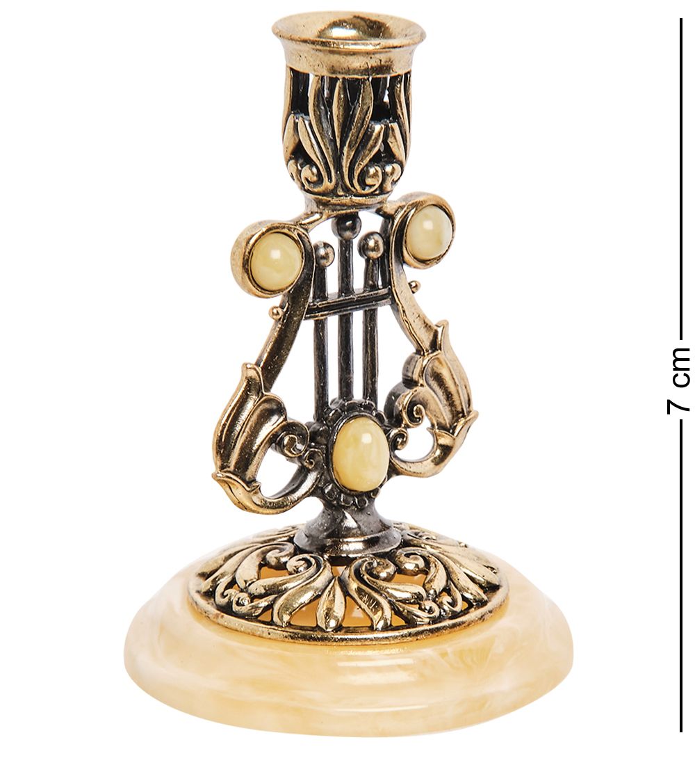 Народные промыслы AM-3049/1 Подсвечник «Арфа» (латунь, янтарь)