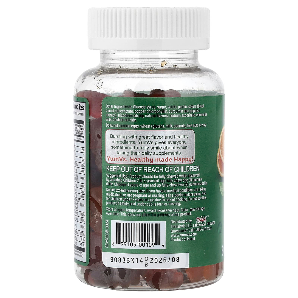YumVs, мультивитамины с минералами в жевательных таблетках, со вкусом фруктов, 60 жевательных таблеток
