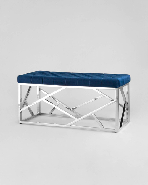 Банкетка-скамейка АРТ ДЕКО велюр синий сталь серебро