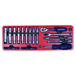 МАСТАК (5-002045) Набор торцевых головок 1/4” с принадлежностями, ложемент, 45 предметов