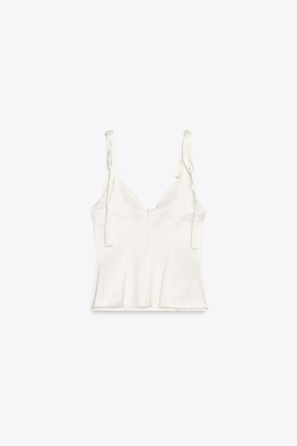 ZARA АТЛАСНЫЙ ТОП С БАНТАМИ, ЖЕЛТОВАТО-БЕЛЫЙ