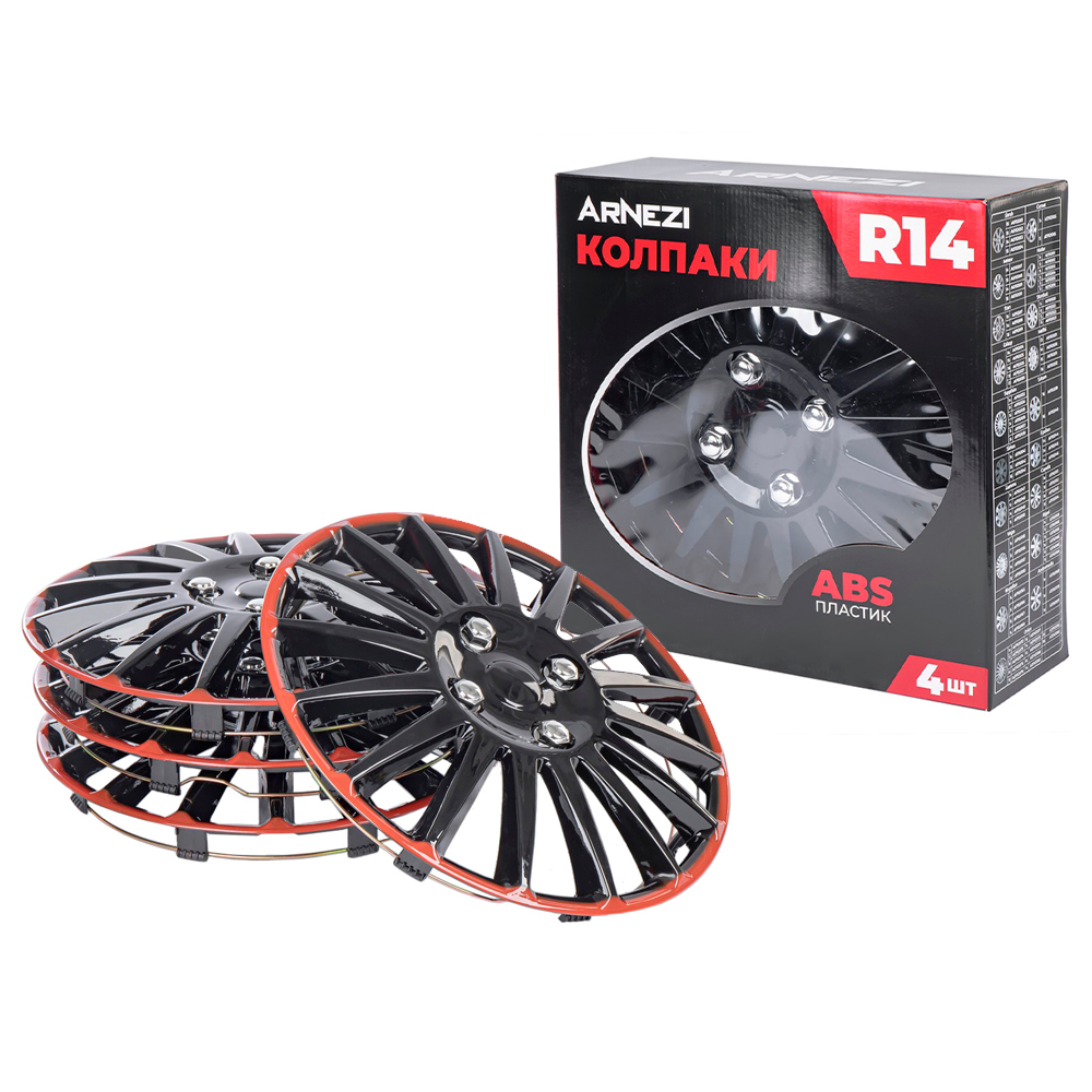 Колпаки R14 Orion 4шт (черно-красные) ABS-пластик ARNEZI A0702075