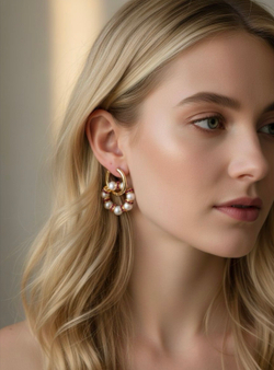 Серьги Черри с жемчугом и розовыми кристаллами