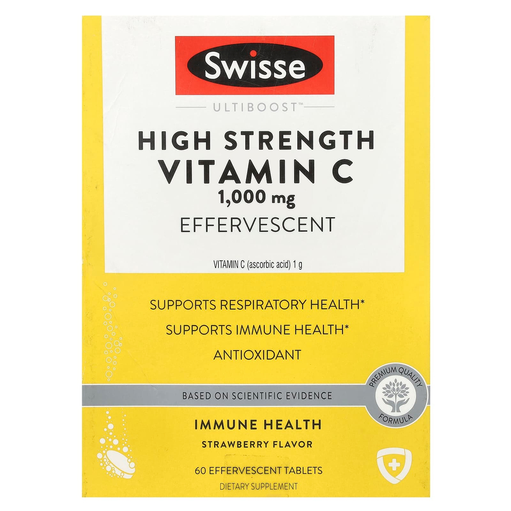 Swisse, Ultiboost ™, витамин C высокой эффективности, клубника, 1000 мг, 3 тюбика, 20 шипучих таблеток в каждой