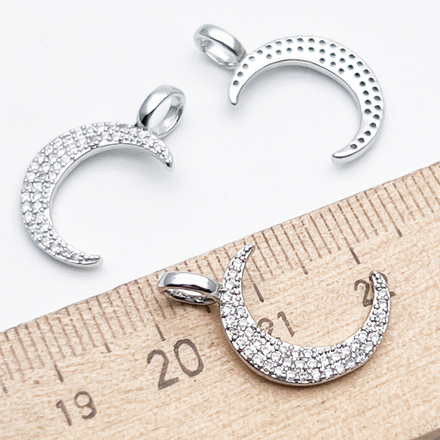 Подвеска Месяц, цвет серебро (родий), фианиты, размер 21*13 мм, цена за 1 шт