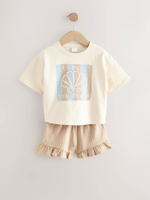 Футболка и шорты в комплекте для девочки Next AE6-175, Бежевый, Молочный