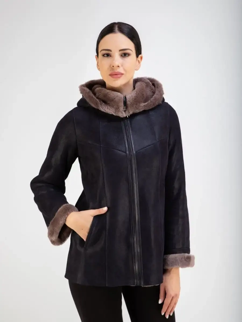 Дубленка натуральная короткая с капюшоном Турция