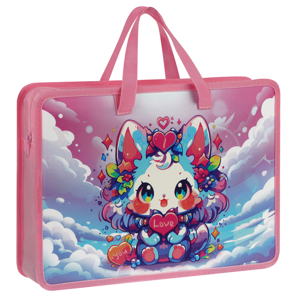 Папка с ручками А4 "Kawaii Cat", пластик, на молнии, 70мм, ArtSpace