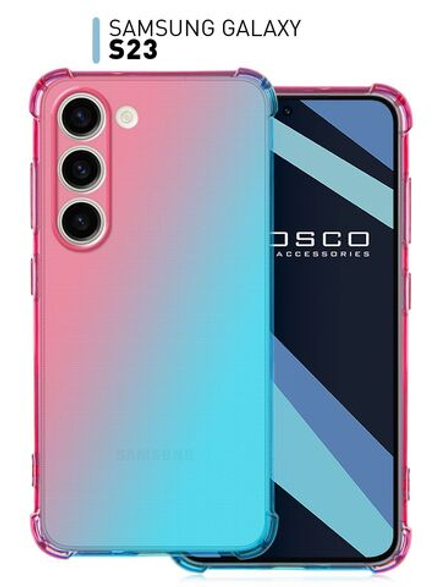 Чехол ROSCO для Samsung Galaxy S23 (арт.SS-S23-HARD-TPU-PINK-BLUE )