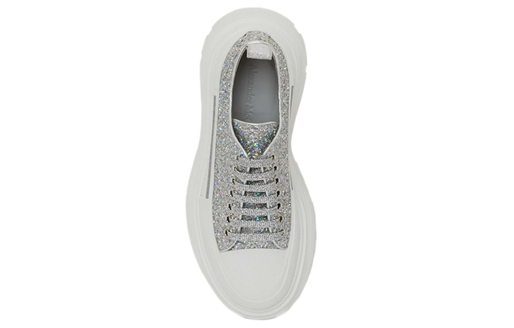 Alexander McQueen Tread Slick Glitter Low Sneaker "Silver" Women"s