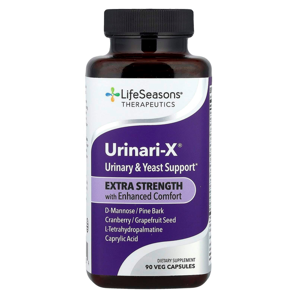 LifeSeasons, Therapeutics, Urinari-X®, поддержка мочевыводящих путей и дрожжей, повышенная сила действия, 90 растительных капсул