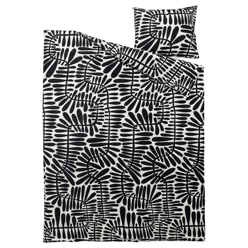 IKEA MAJSMOTT  (ИКЕА МАЙСМОТТ)  -  Пододеяльник и наволочка, кремовый/черный, 150x200/50x60 см