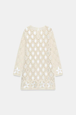 ZARA ВЯЗАНОЕ ПЛАТЬЕ С БУСИНАМИ, ЭКРЮ