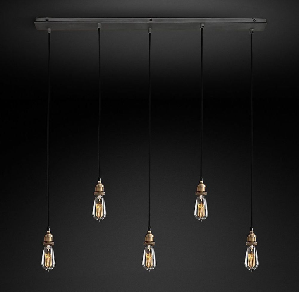Подвесной дизайнерский светильник  20th C. Factory Filament Bare Bulb Rectangular Pendant by Restoration Hardware