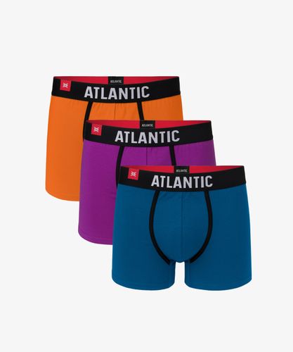 Мужские трусы шорты Atlantic, набор из 3 шт., хлопок, желтые + фиолетовые + бирюзовые, 3SMH-002