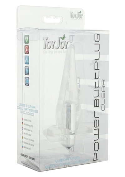 Прозрачная анальная пробка Power Buttplug с вибрацией - 12 см.