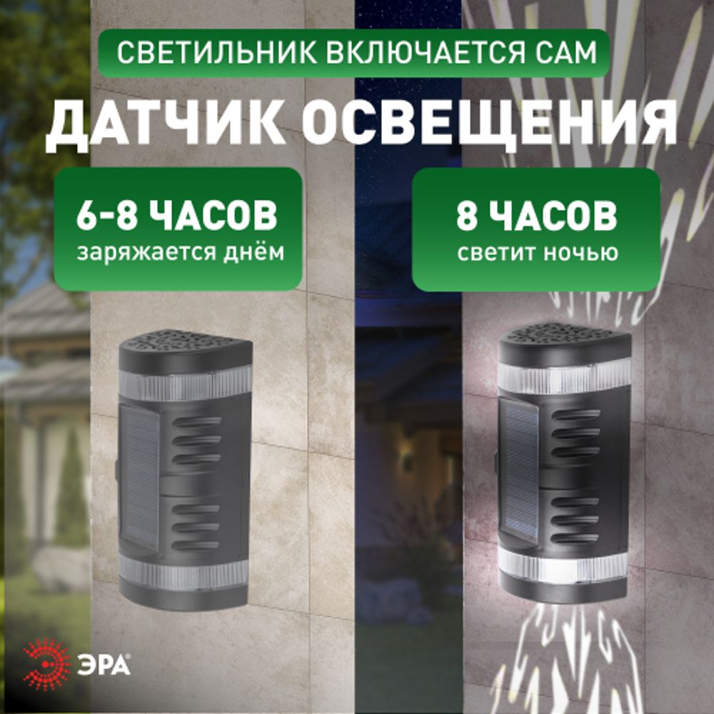 Светильник уличный ЭРА ERAFS012-11 на солнечной батарее настенный Кружево 2 LED 9*16*15 см