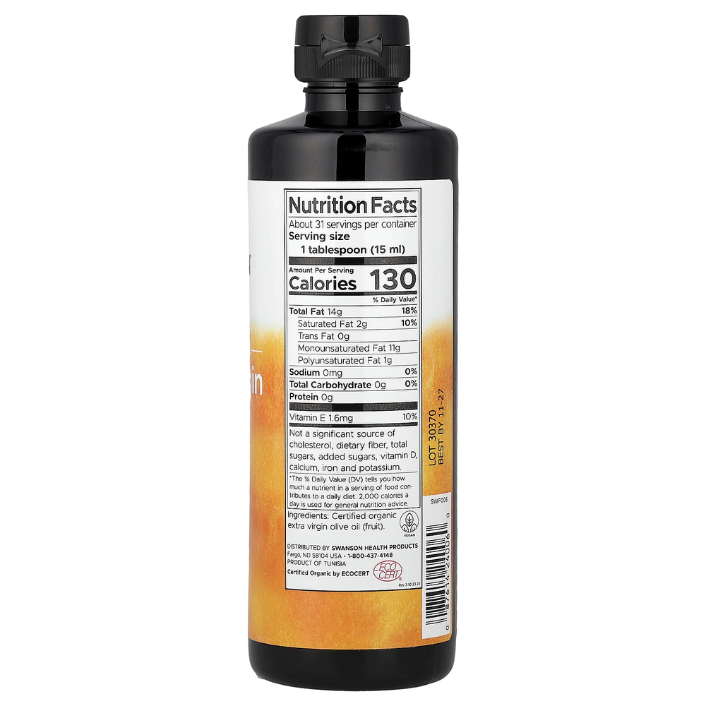 Swanson, сертифицированное органическое нерафинированное оливковое масло высшего качества, холодный отжим, 473 мл (16 жидк. унций)