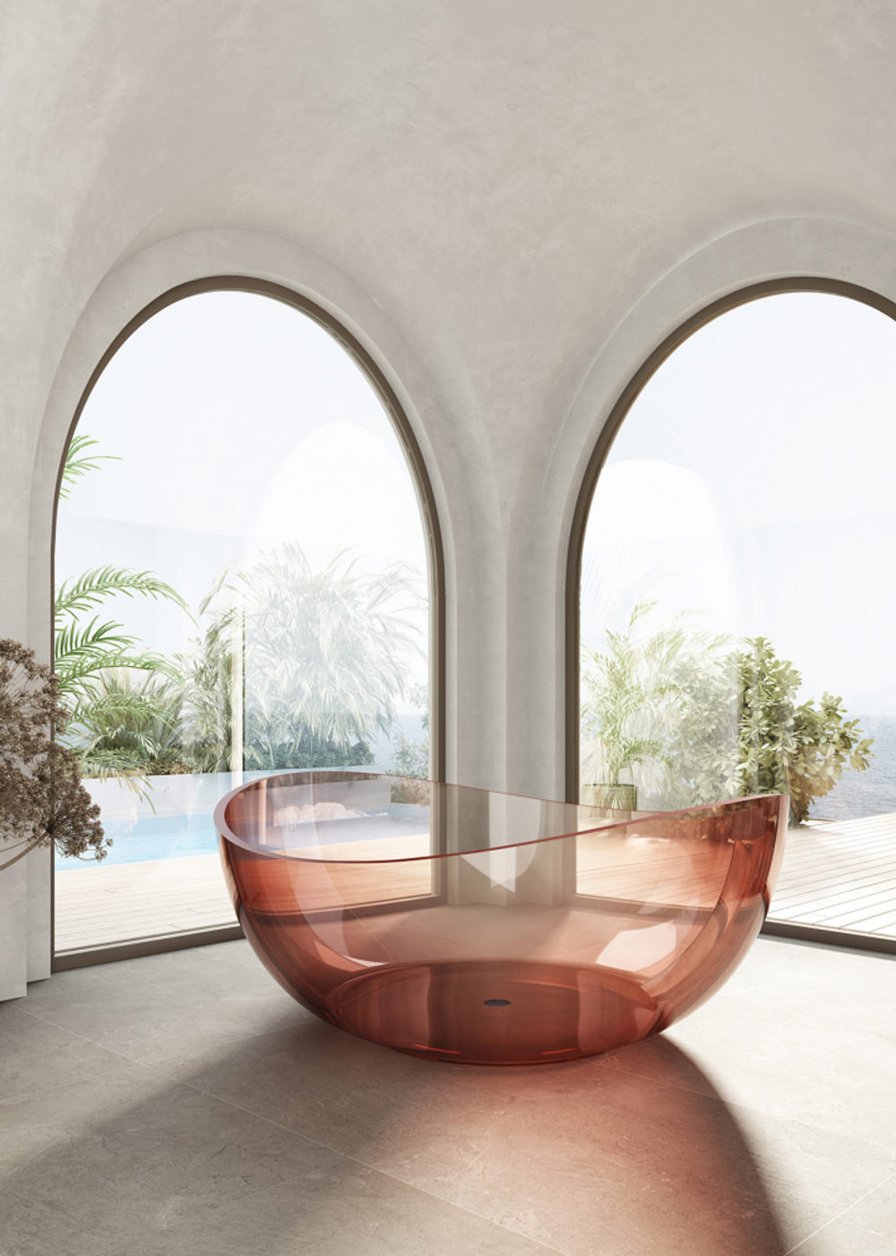 Прозрачная ванна ABBER Kristall AT9705Koralle розовая  150x150 см