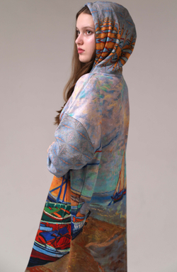 Платье с капюшоном "Рыбацкие лодки Ван Гога"