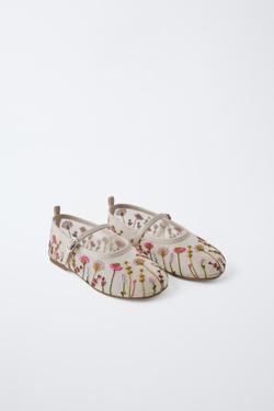 ZARA БАЛЕТКИ С ВЫШИВКОЙ, РОЗОВЫЙ