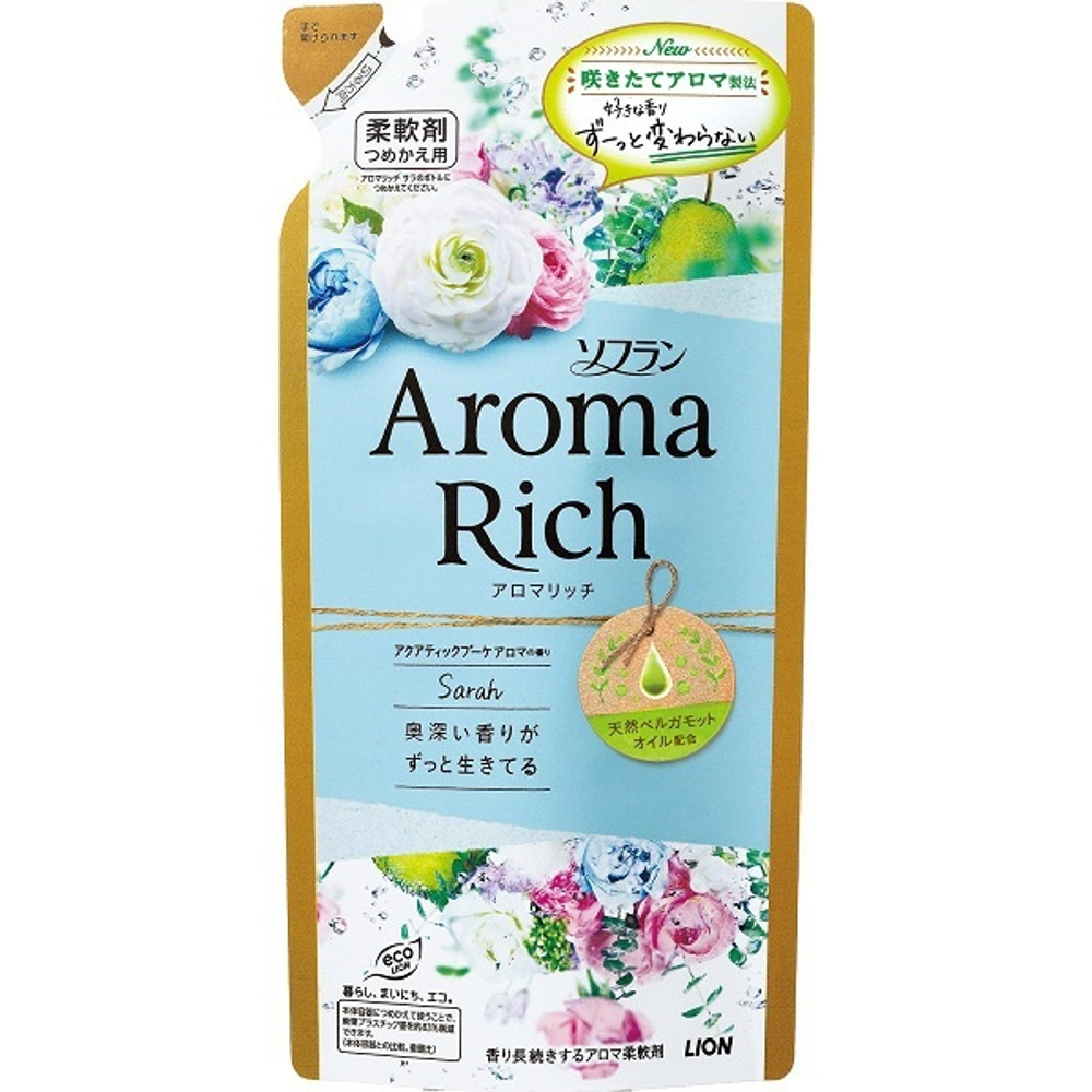 Кондиционер для белья с ароматом цветов и лайма 400 мл Soflan Aroma Rich Sarah LION (мягкая упаковка)