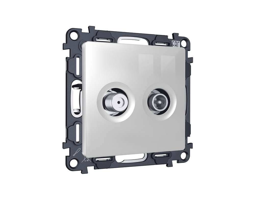 MA413310 Комплект механизма розетки TV оконечной + SAT 5-862MHz 3.5dB/950-2150MHz 3.5dB ALFA Серебро глянец QUANT (AP4133, VM217)