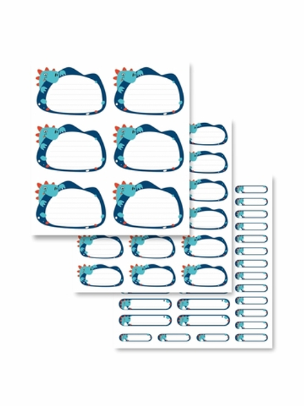 Наклейки для школы Динозавр (синий), 56 шт