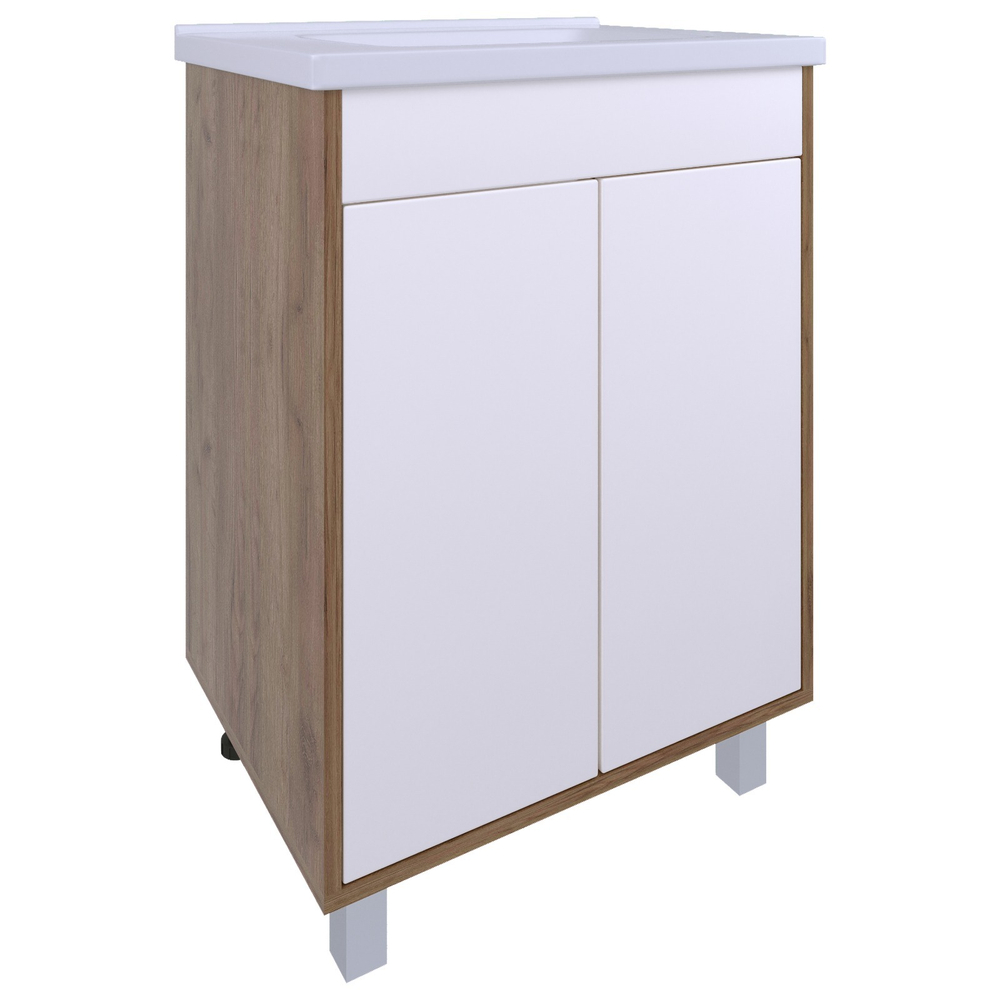 AVK2. Тумба напольная, 2 Двери, 600, коллекция (Далия, Cersanit Como, Основной, Дуб Крафт Золотой, Молочный глянец)