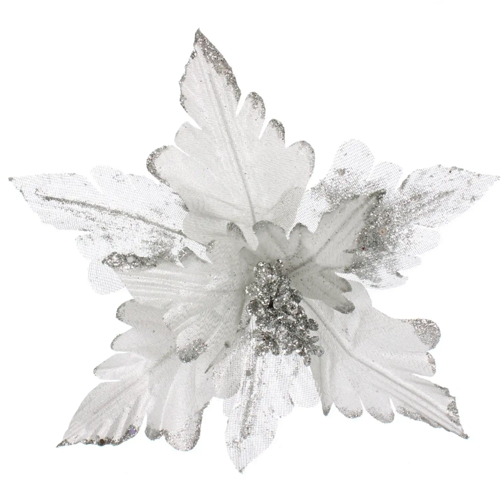 Украшение новогоднее «Пуансеттия - Ночь» 25 см, Серебро