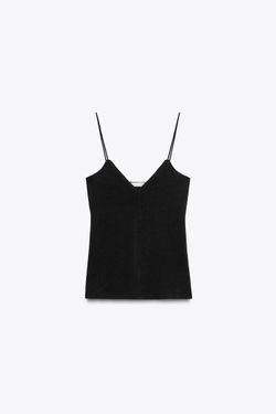 ZARA ХЛОПКОВЫЙ ТОП НА БРЕТЕЛЯХ, ЧЕРНЫЙ