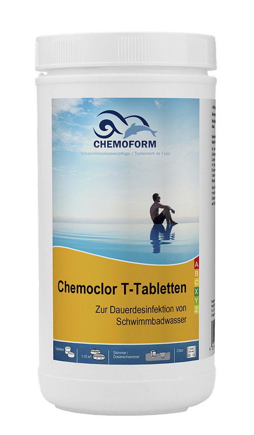 Chemoform Кемохлор Т 1кг медленнорастворимый хлор для непрерывной дезинфекции воды таблетки 20г