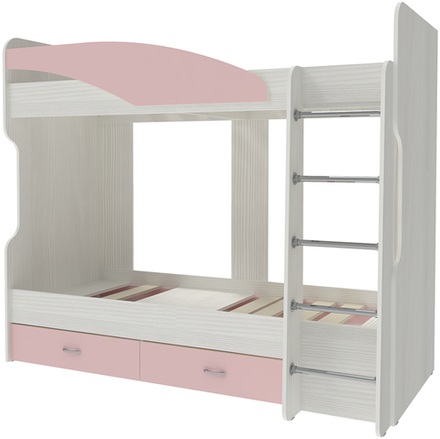 Двухъярусная кровать КарИВи Мийа Белое Дерево Розовый
